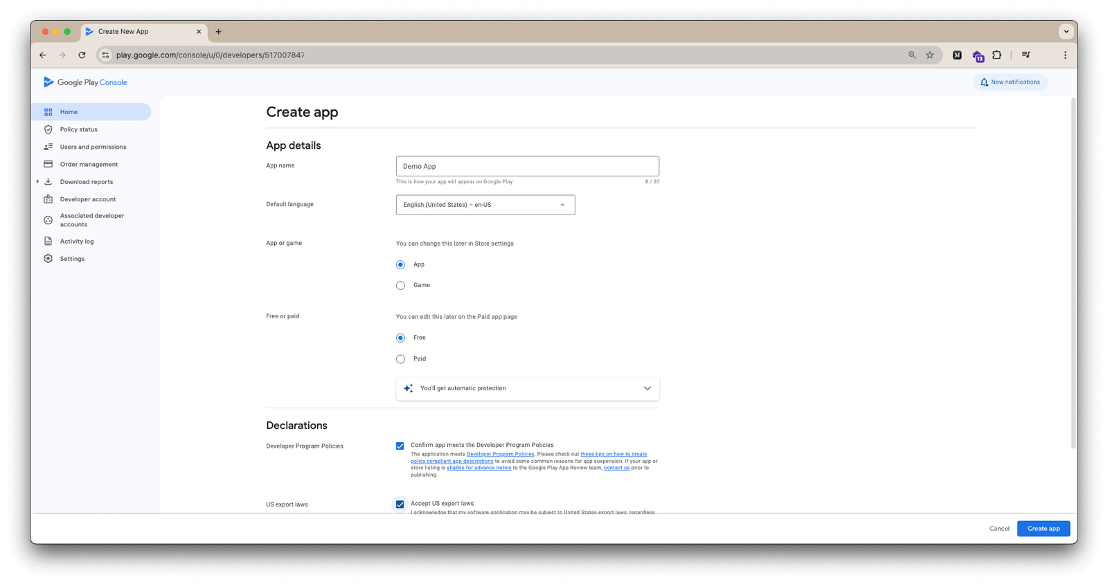 Create New App