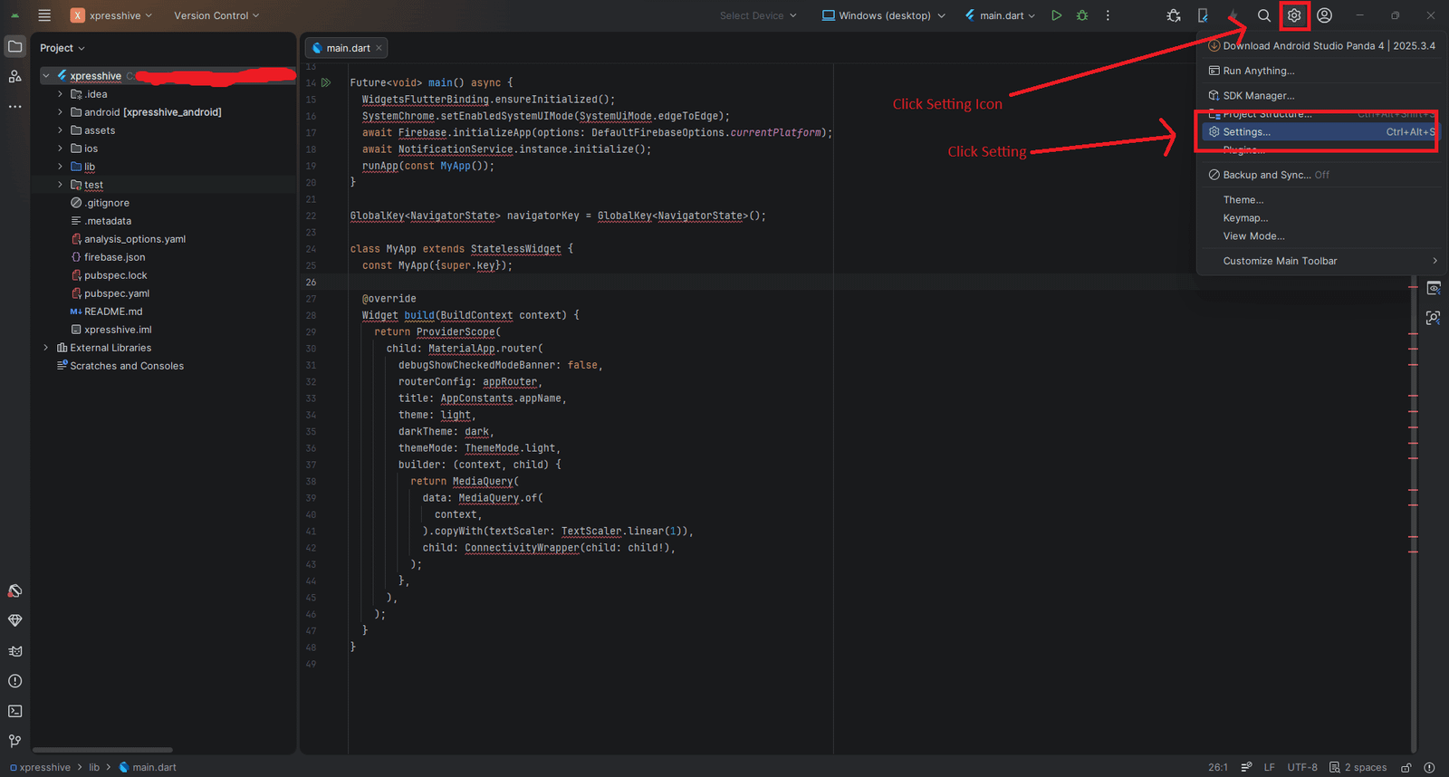 Open Android Studio Settings