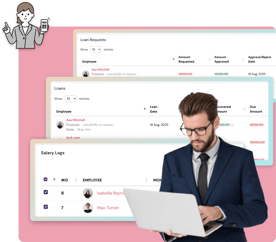 XpressHive HR dashboard showing attendance and payroll analytics
